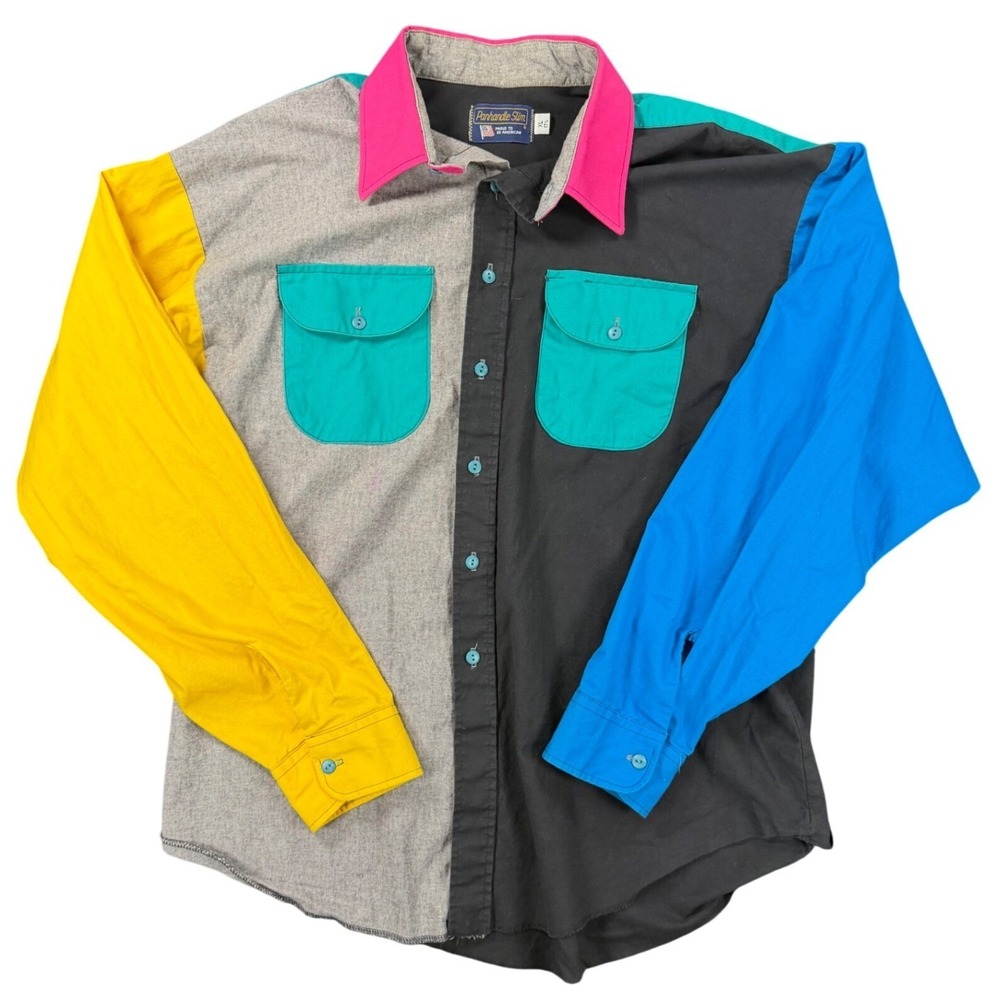 Vintage Panhandle Slim Colorblock Western Shirt Mens XL Long Sleeve 90s Retro